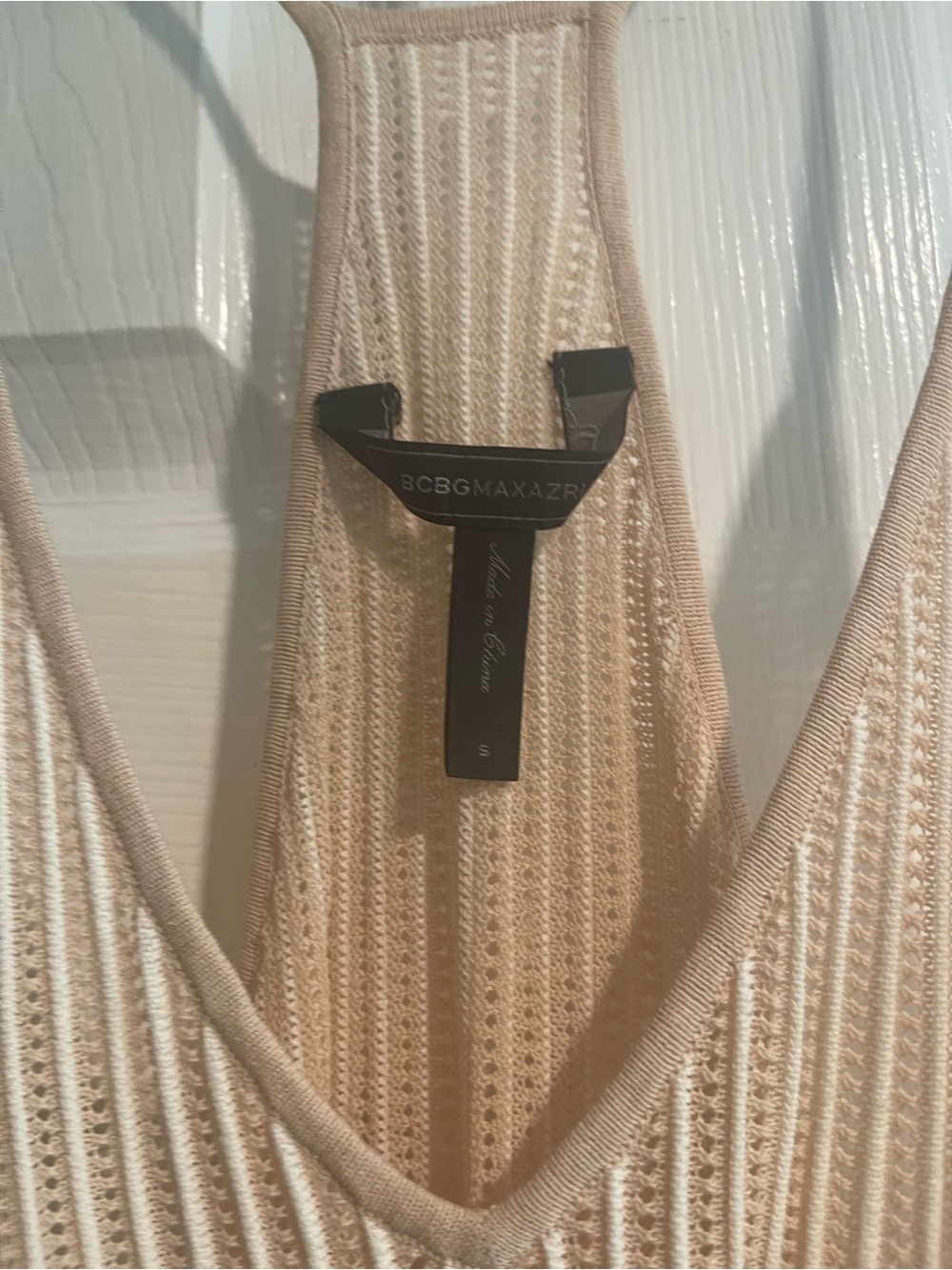 BCBGMaxAzria Cream Ribbed Knit Racerback Cami - Picture 2 of 4